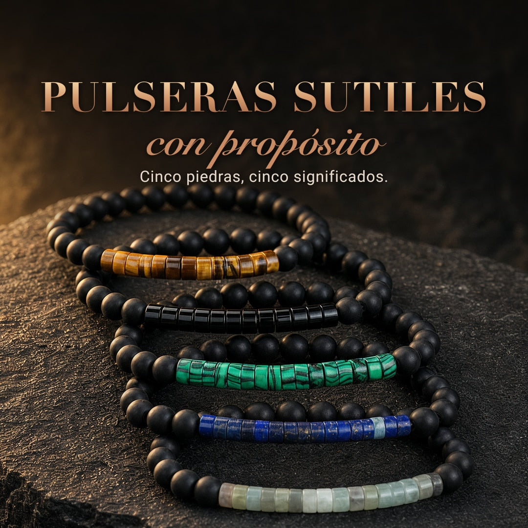 PULSERAS SUTILES CON PROPÓSITO · las 5 juntas: Prosperidad, Protectora, Esencia, Claridad y Serenidad