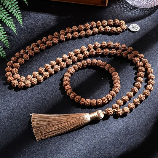 PACK OM - JAPA MALA EN SEMILLAS DE RUDRAKSHA NATURALES + BRAZALETE - Soy Buda