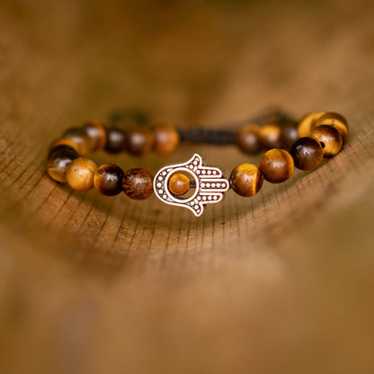 BRAZALETE MANO HAMSA CON OJO DE TIGRE 6MM - Soy Buda